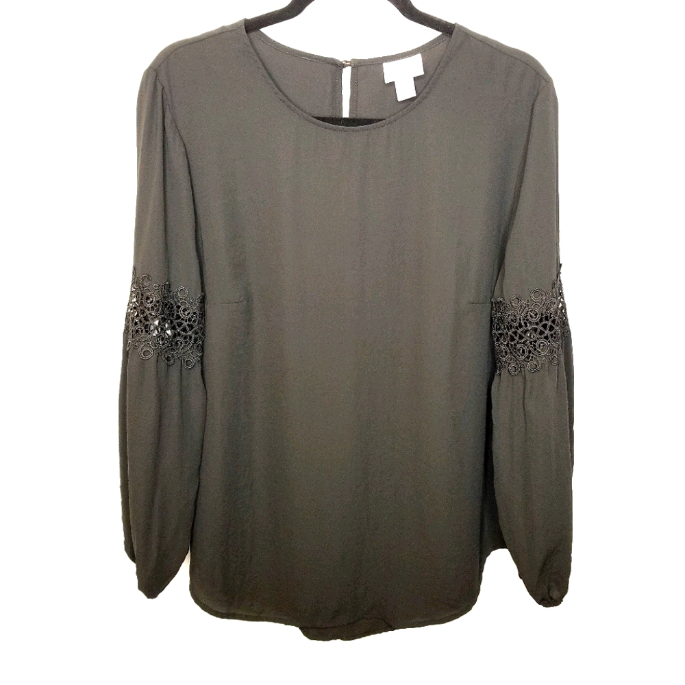 ::SALE::  Ava & Viv - Black Lace Long Sleeve Blouse